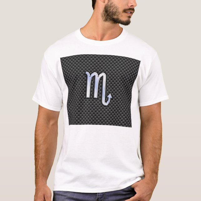 Chrome Like Scorpio Zodiac Sign Carbon Fibre Print T-Shirt (Front)
