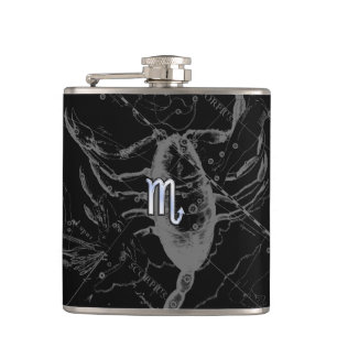 Chrome like Scorpio Zodiac Sign on Hevelius 1690 Hip Flask