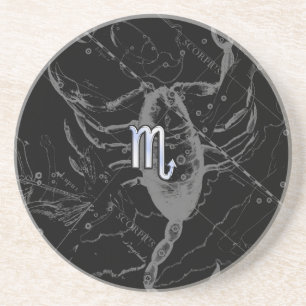 Chrome like Scorpio Zodiac Symbol on Hevelius Coaster