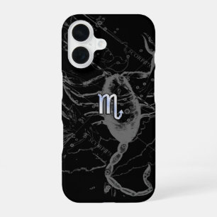Chrome like Scorpio Zodiac Symbol on Hevelius iPhone 16 Case