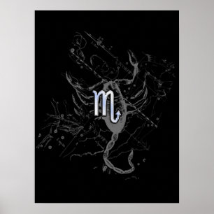 Chrome like Scorpio Zodiac Symbol on Hevelius Poster