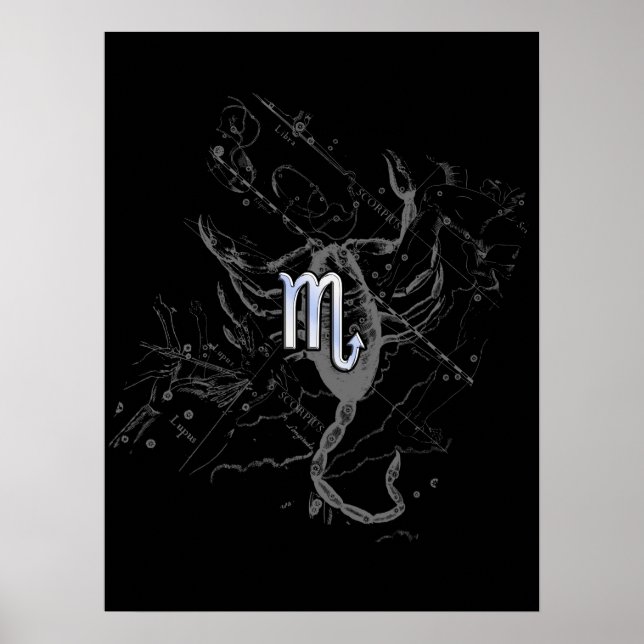 Chrome like Scorpio Zodiac Symbol on Hevelius Poster (Front)