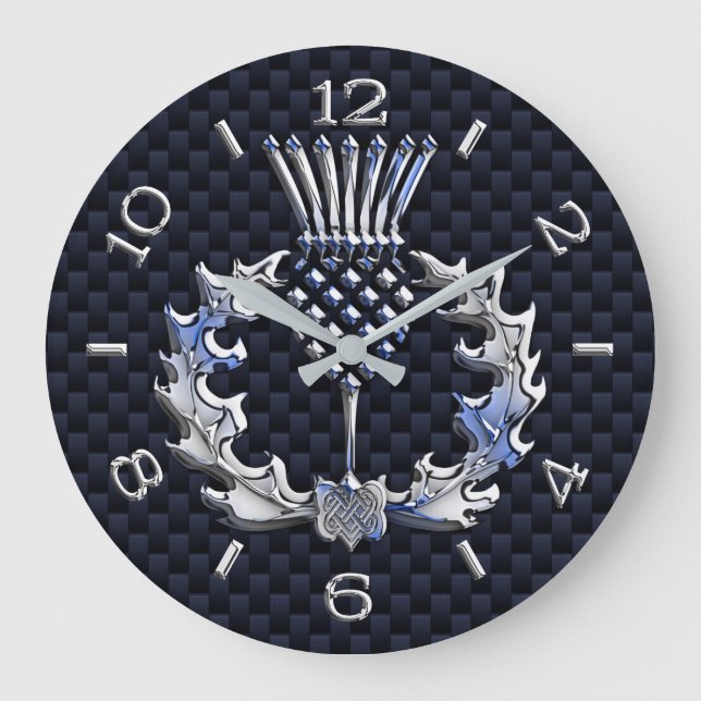 Chrome Like Scottish Thistle Blue Dial on a Large Clock (Front)