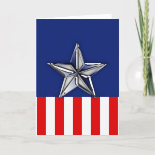 Chrome Like Silver Star Festive Patriotic Colours Holiday Card