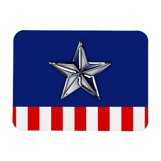 Chrome Like Silver Star Festive Patriotic Colours Magnet (Horizontal)