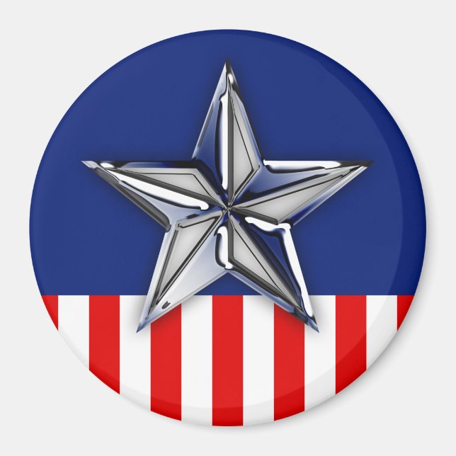 Chrome Like Silver Star Festive Patriotic Colours Magnet (Front)