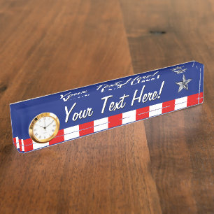 Chrome Like Silver Star Festive Patriotic Colours Nameplate