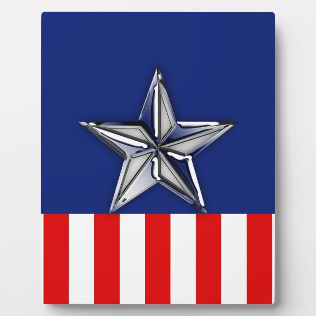 Chrome Like Star on Festive Patriotic Colors Plaque (Front)