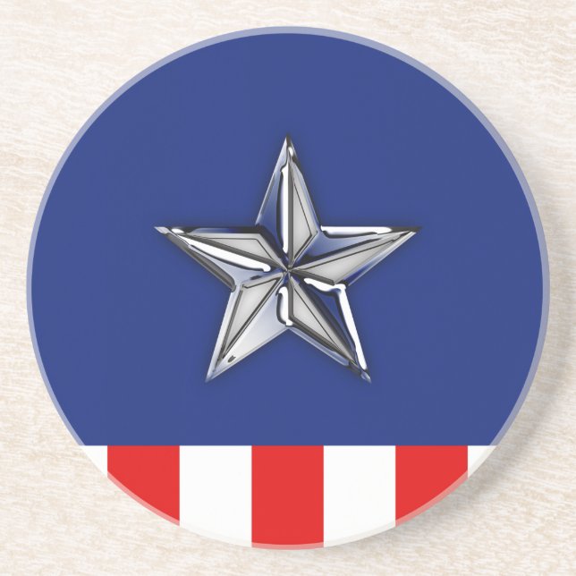 Chrome Like Star on Festive Patriotic Colours Coaster (Front)