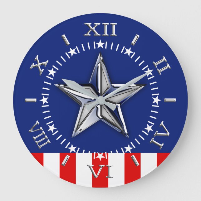 Chrome Like Star on Festive Patriotic Colours Dial Large Clock (Front)