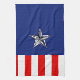 Chrome Like Star on Festive Patriotic Colours Tea Towel