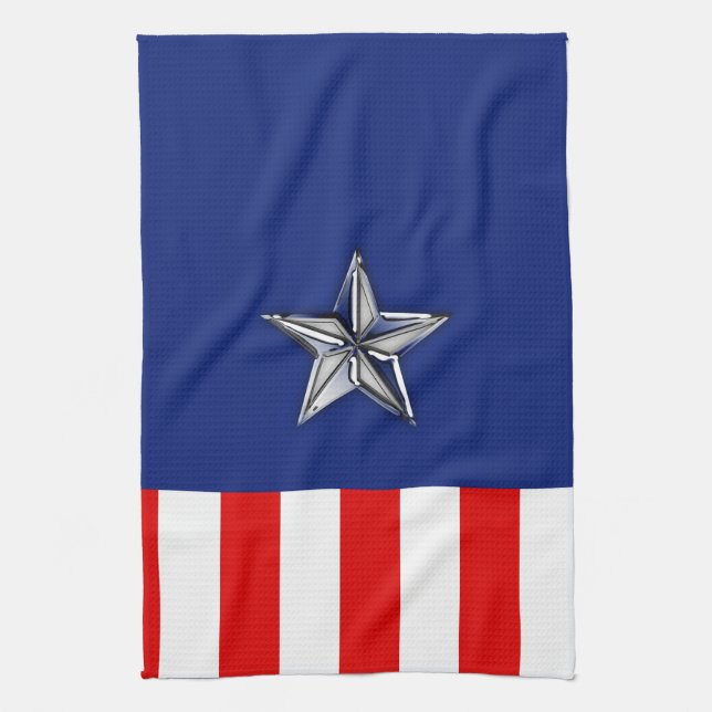 Chrome Like Star on Festive Patriotic Colours Tea Towel (Vertical)