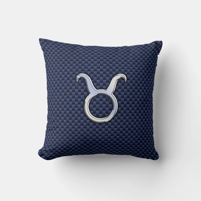 Chrome Like Taurus Zodiac Sign Blue Carbon Print Cushion (Front)