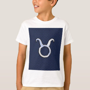 Chrome Like Taurus Zodiac Sign Blue Carbon Print T-Shirt
