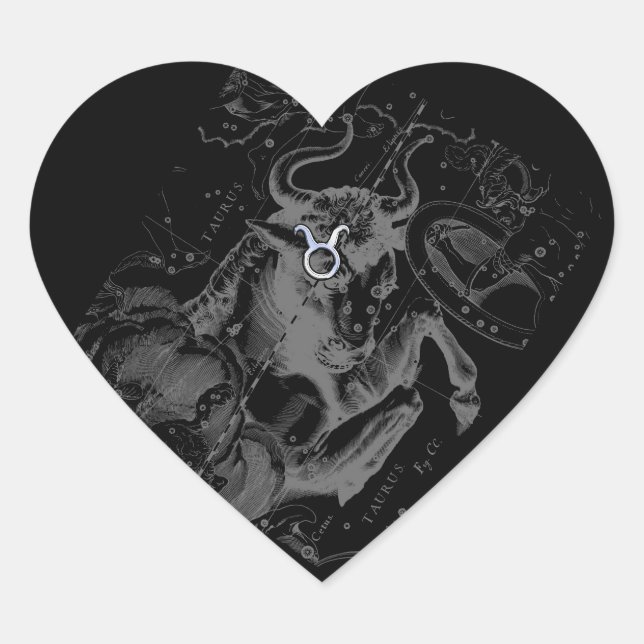 Chrome like Taurus Zodiac Sign on Hevelius Heart Sticker (Front)