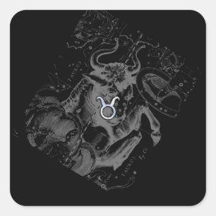 Chrome like Taurus Zodiac Sign on Hevelius Square Sticker
