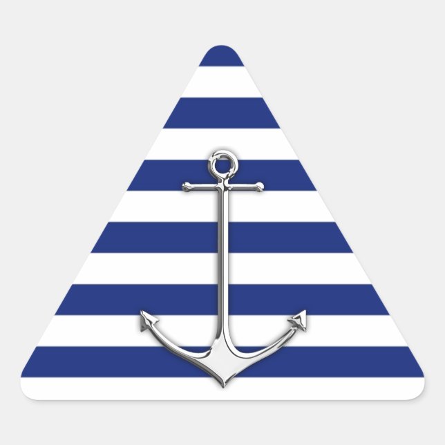 Chrome Like Thin Anchor on Nautical Stripes Triangle Sticker (Front)