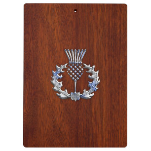 Chrome Like Thistle on Mahogany Wood Style Clipboard