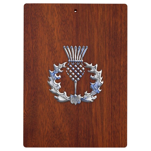 Chrome Like Thistle on Mahogany Wood Style Clipboard (Back)