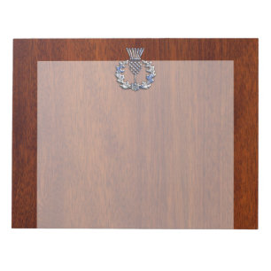 Chrome Like Thistle on Mahogany Wood Style Notepad