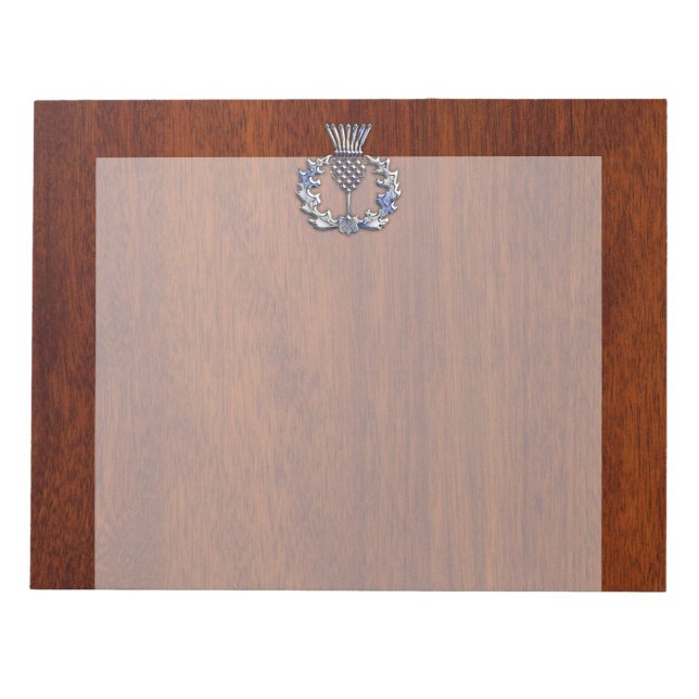 Chrome Like Thistle on Mahogany Wood Style Notepad (Front)