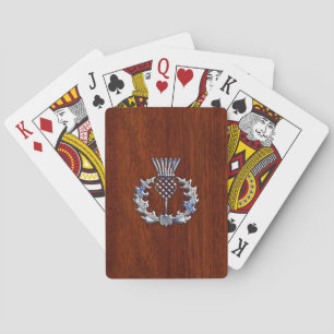 Chrome Like Thistle on Mahogany Wood Style Playing Cards