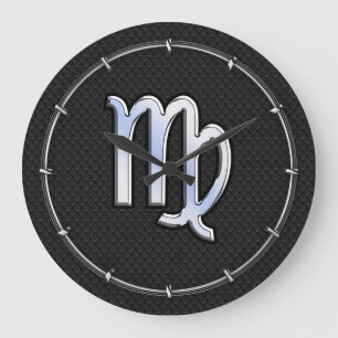 Chrome Like Virgo Zodiac Sign in snake skin Large Clock