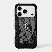 Chrome like Virgo Zodiac Sign on Black Hevelius