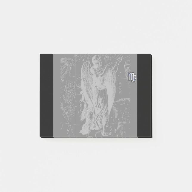 Chrome like Virgo Zodiac Sign on Black Hevelius Post-it Notes (Front)