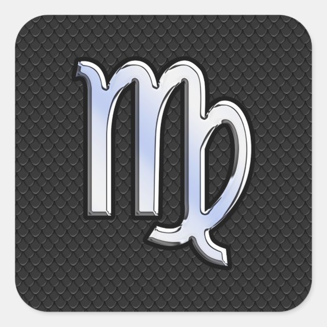 Chrome Like Virgo Zodiac Sign on Black snake skin Square Sticker (Front)