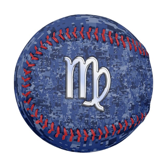 Chrome Like Virgo Zodiac Sign on Blue Digital Camo Baseball (Front Left)