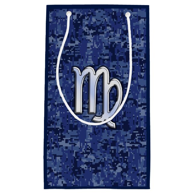 Chrome Like Virgo Zodiac Sign on Blue Digital Camo Small Gift Bag (Front)