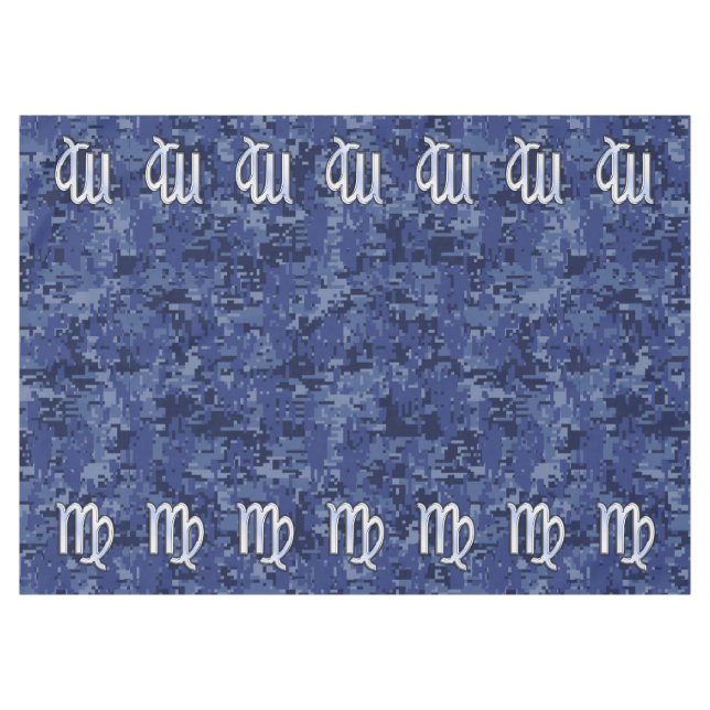 Chrome Like Virgo Zodiac Sign on Blue Digital Camo Tablecloth (Front (Horizontal))