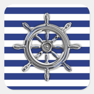 Chrome Like Wheel on Nautical Stripes Square Sticker
