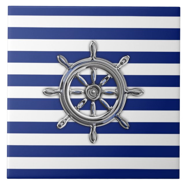 Chrome Like Wheel on Nautical Stripes Tile (Front)