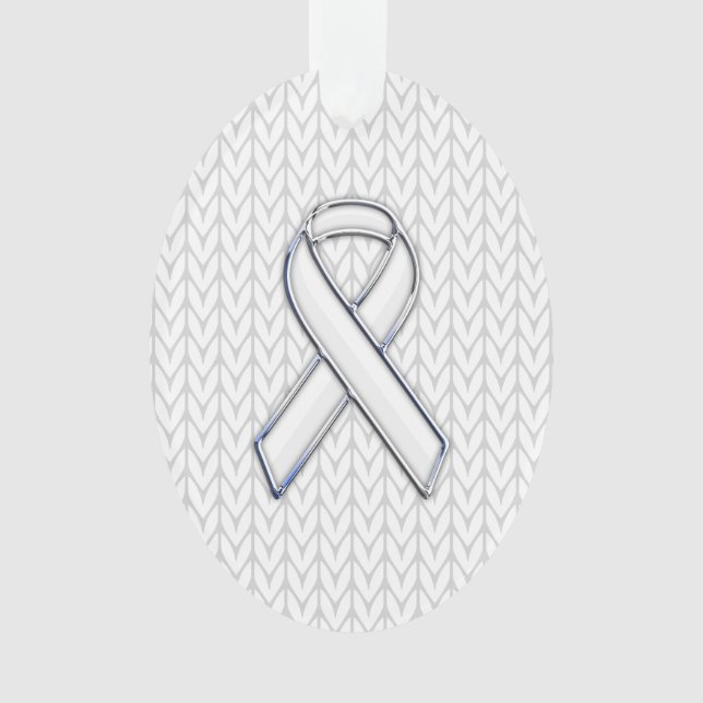 Chrome Like White Knit Ribbon Awareness Print Ornament (Front)