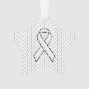 Chrome Like White Knit Ribbon Awareness Print Ornament