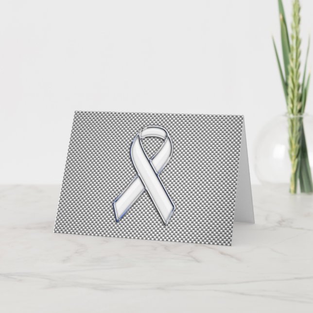 Chrome Like White Ribbon Awareness Carbon Fibre Card (Front)