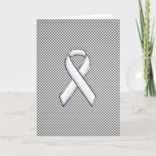 Chrome Like White Ribbon Awareness Carbon Fibre Card