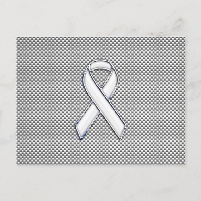 Chrome Like White Ribbon Awareness Carbon Fibre Postcard (Front)