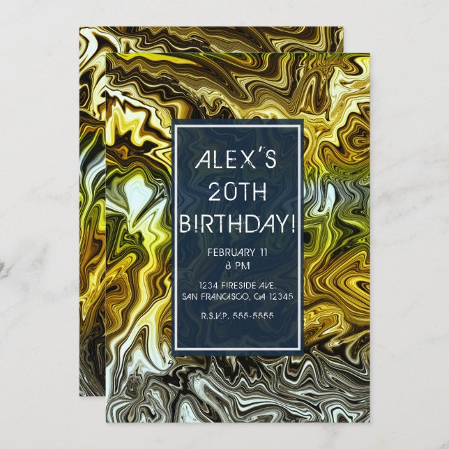 Chrome Liquid Metallic Gold Silver Birthday Party Invitation (Front/Back)