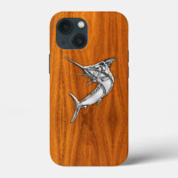 Chrome Marlin Fish on Teak Veneer Print