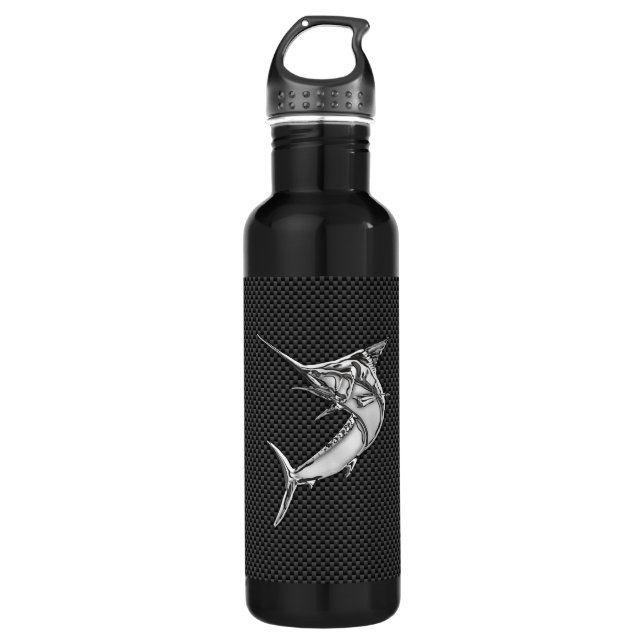 Chrome Marlin on Carbon Fibre 710 Ml Water Bottle (Front)