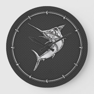 Chrome Marlin on Carbon Fibre Large Clock