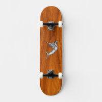 Chrome Marlin on Teak Wood