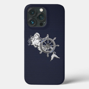 Chrome Mermaid on Carbon Fibre Print iPhone 13 Pro Case