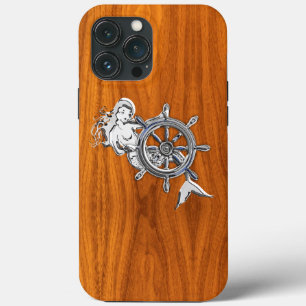 Chrome Mermaid on Teak Veneer Print iPhone 13 Pro Max Case