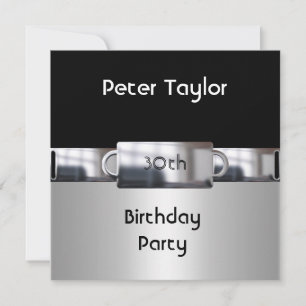Chrome Metal Silver Mens 30th Birthday Man Invitation