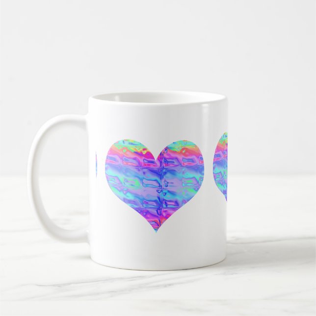 Chrome Metallic Neon Rainbow Heart Coffee Mug (Left)