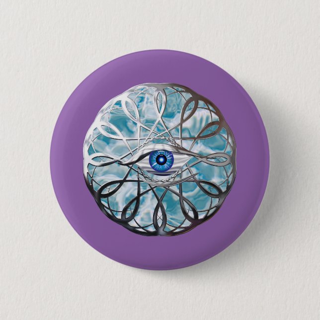 Chrome Mystical Eye Design 6 Cm Round Badge (Front)
